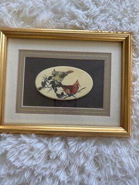 Framed Gold Cardinal Bird Artwork By Barlow Design In Museum Quality Rare Beauty